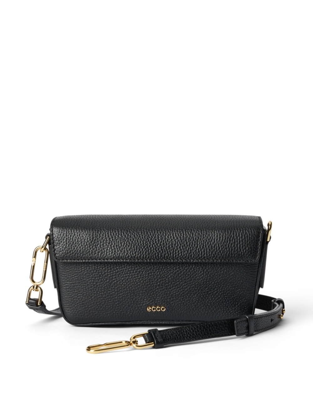 Ecco Black Pebbled Leather Crossbody with Gold-Tone Hardware
